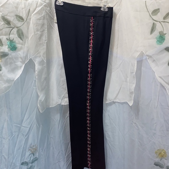 NWT CACHE TUXEDO LINE BLK/PNK HOOK&EYE PNTS SZ 12 - Picture 3 of 16